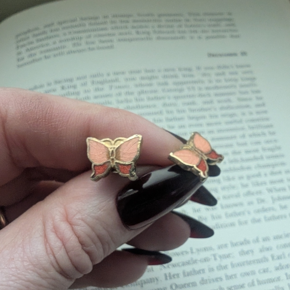 Gold and Pink Butterfly Earrings